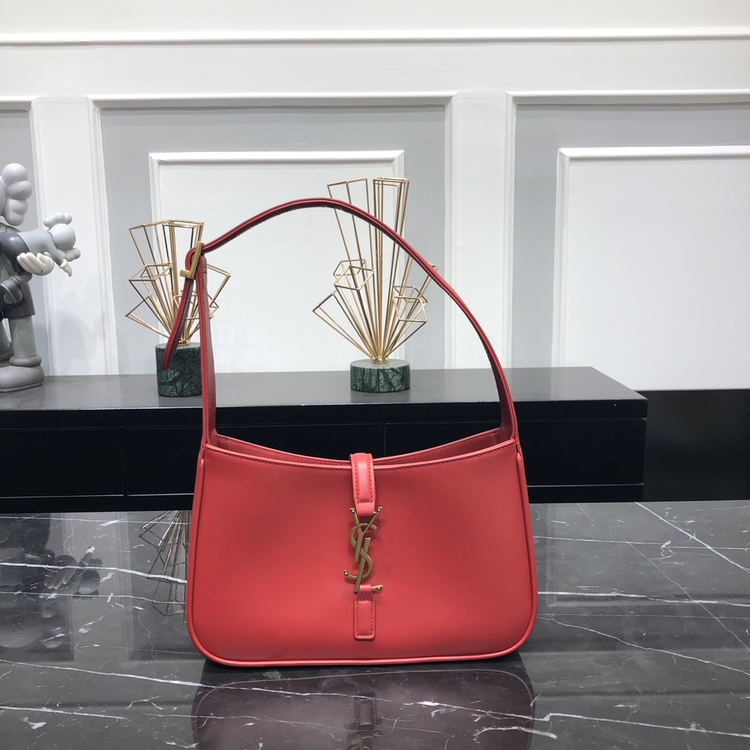 Saint Laurent LE 5 A 7 Smooth Calfskin Shoulder Bag Handbag Red 657228 